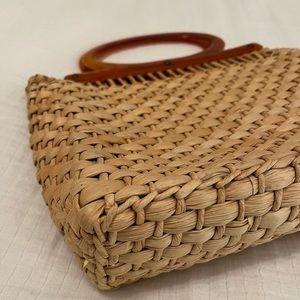 Rattan Basket Weave Woven Purse Tote Date Night Bag Super Cute Lucite Handle